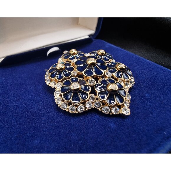 Vintage Jacqueline Kennedy Camrose & Kross JBK Vintage Gold-Tone Blue Brooch - Picture 6 of 8
